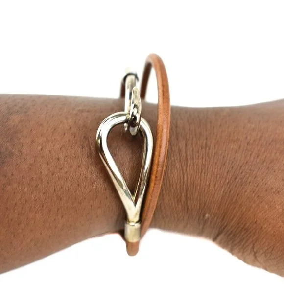 HERMES Jumbo: Brown/Silver Hook Bracelet/Choker - Picture 5 of 6